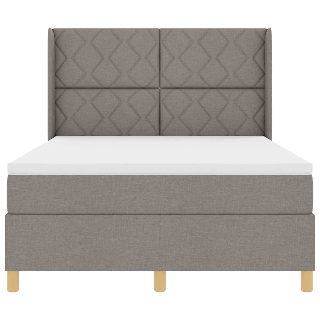 Lit à ressorts avec tête de lit Taupe 140 x 190 cm tissu