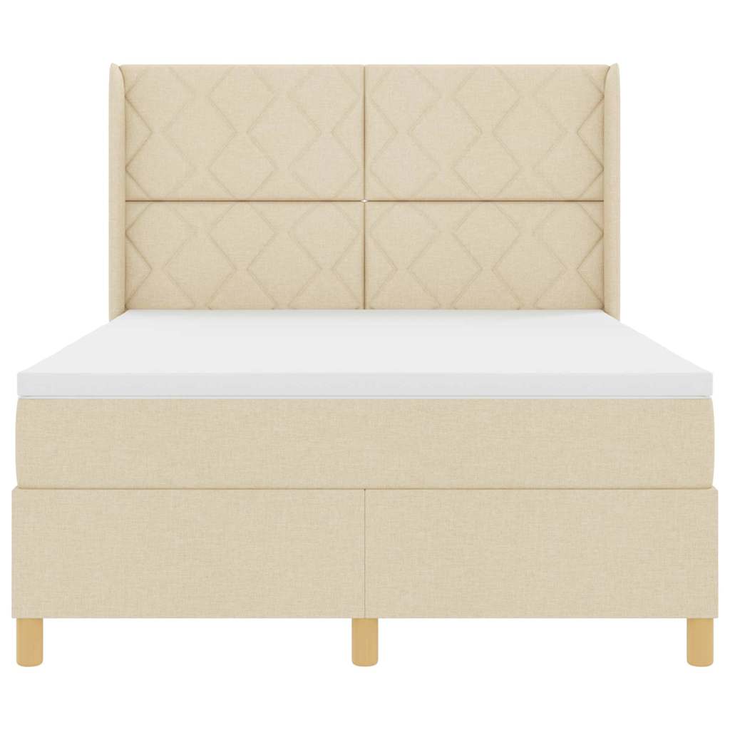 Lit à ressorts avec tête de lit Crème 140 x 190 cm tissu