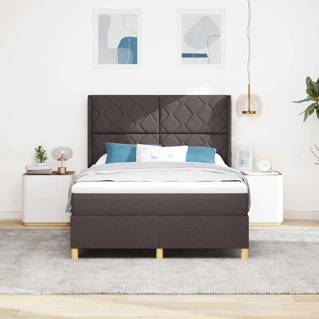 Lit à ressorts avec tête de lit Marron foncé 160 x 200 cm tissu