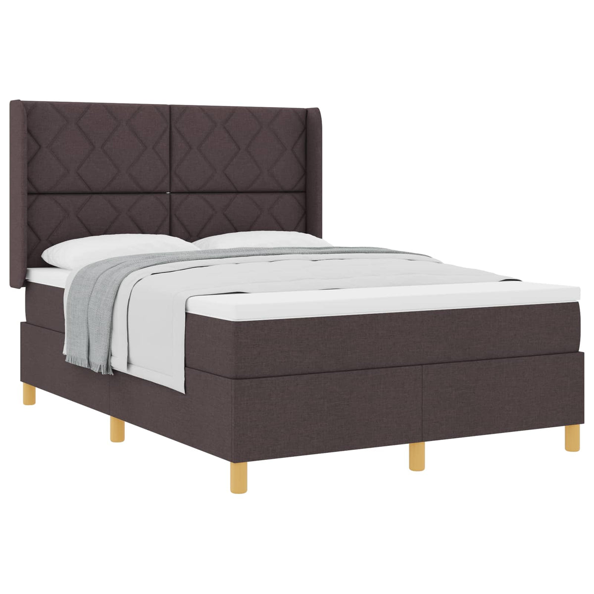 Lit à ressorts avec tête de lit Marron foncé 160 x 200 cm tissu