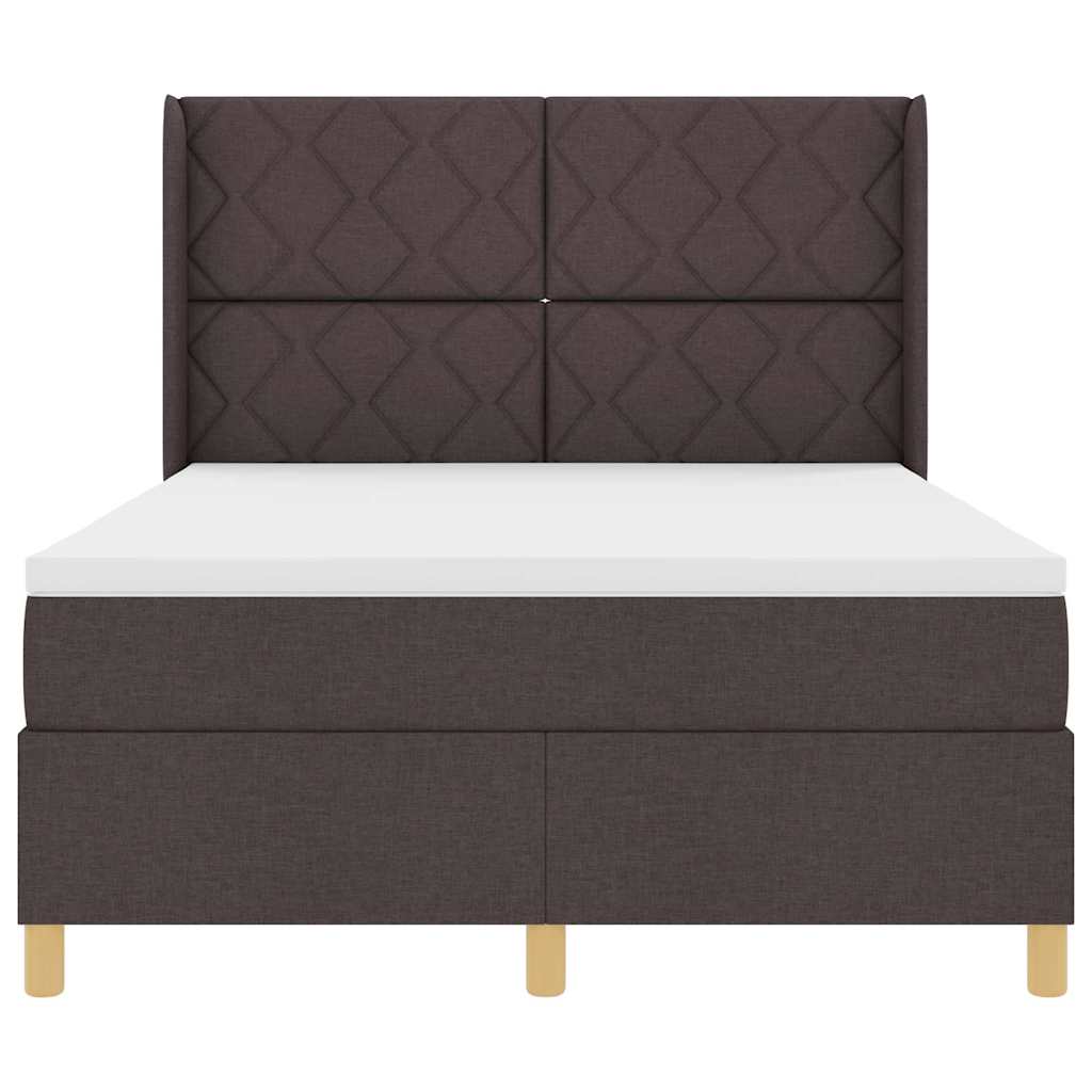 Lit à ressorts avec tête de lit Marron foncé 160 x 200 cm tissu