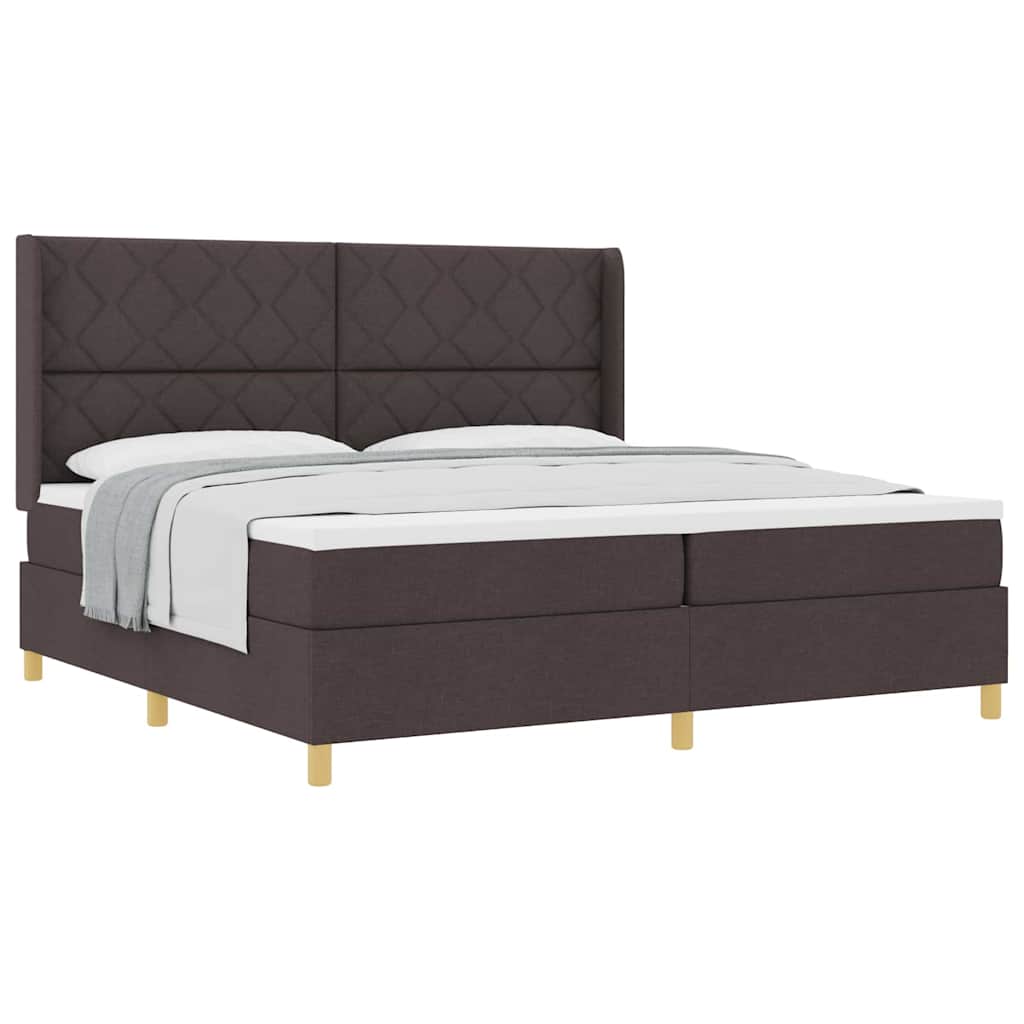 Lit à Ressorts avec matelas Marron foncé 200 x 200 cm tissu