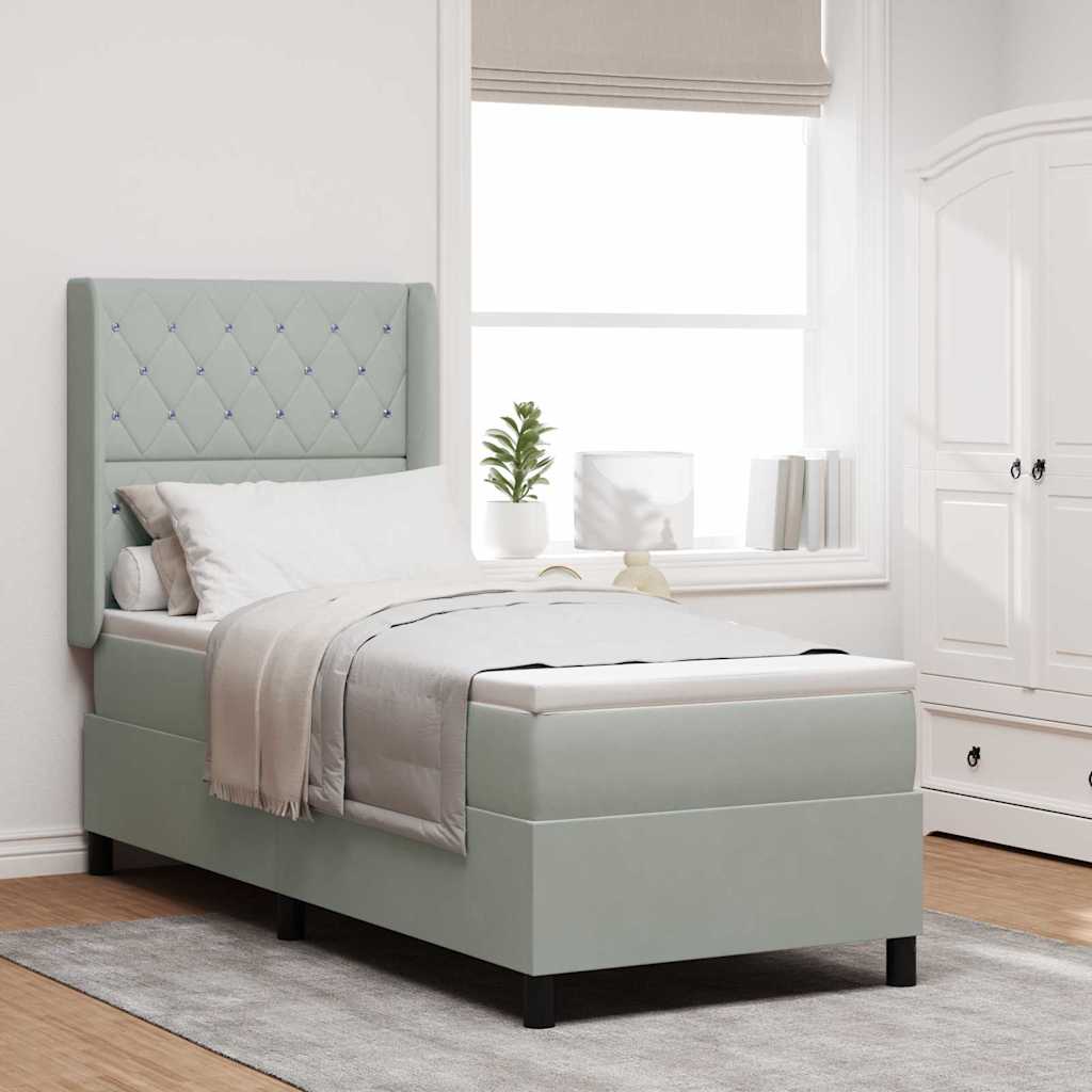 Lit à ressorts avec matelas Gris clair 80 x 200 cm Velours - XIOS