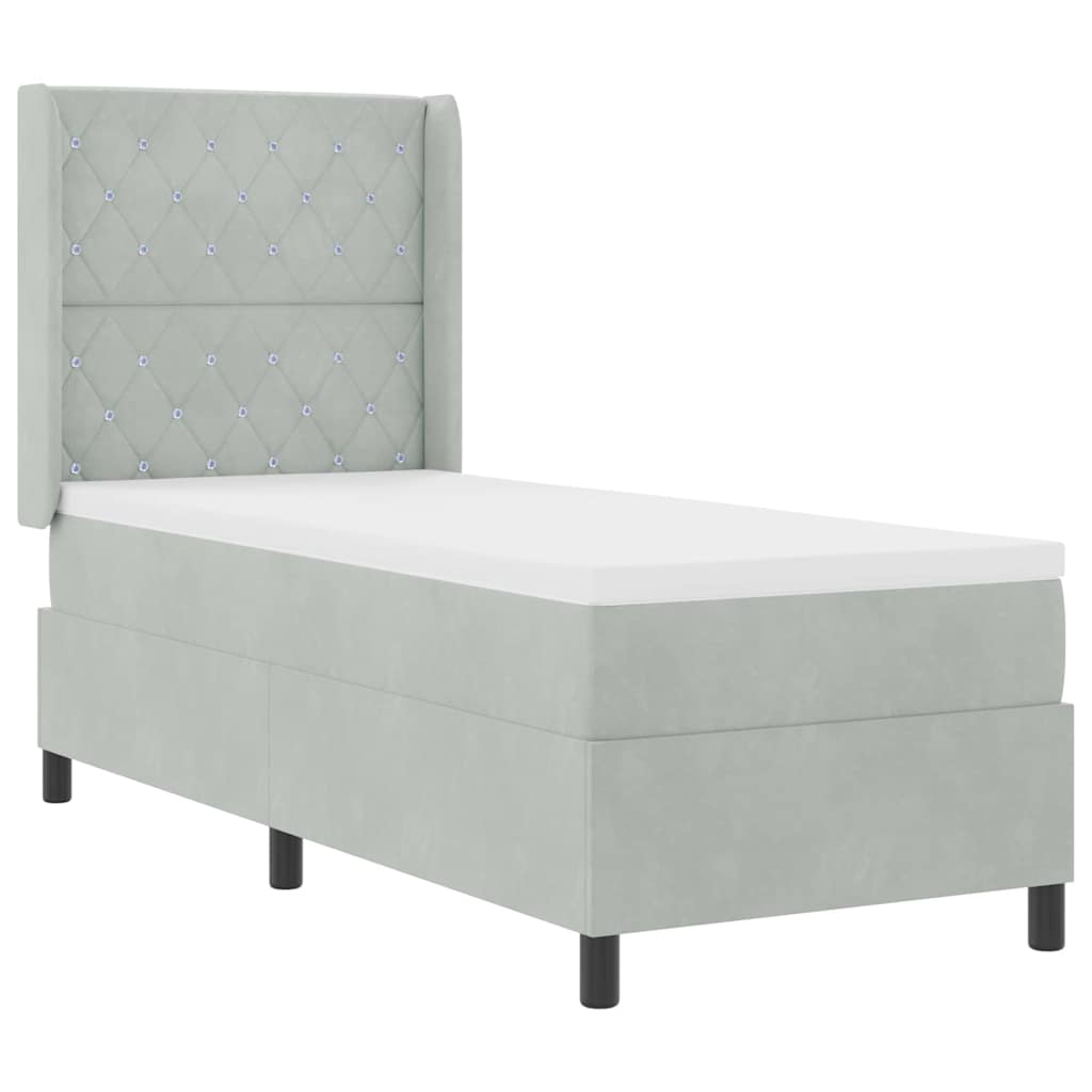Lit à ressorts avec matelas Gris clair 80 x 200 cm Velours - XIOS
