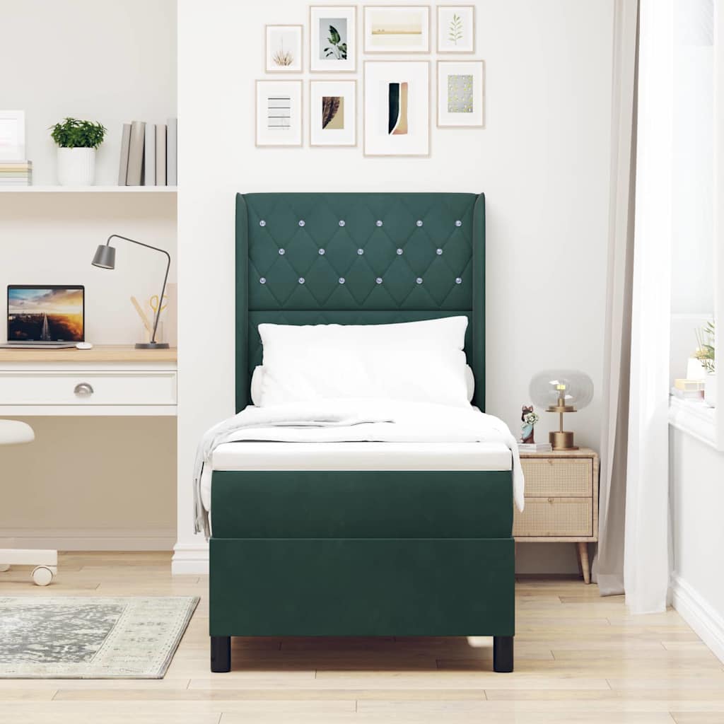 Lit à ressorts avec matelas Vert foncé 80 x 200 cm Velours
