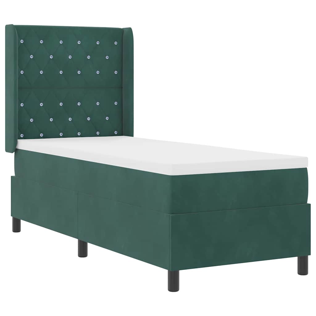 Lit à ressorts avec matelas Vert foncé 80 x 200 cm Velours