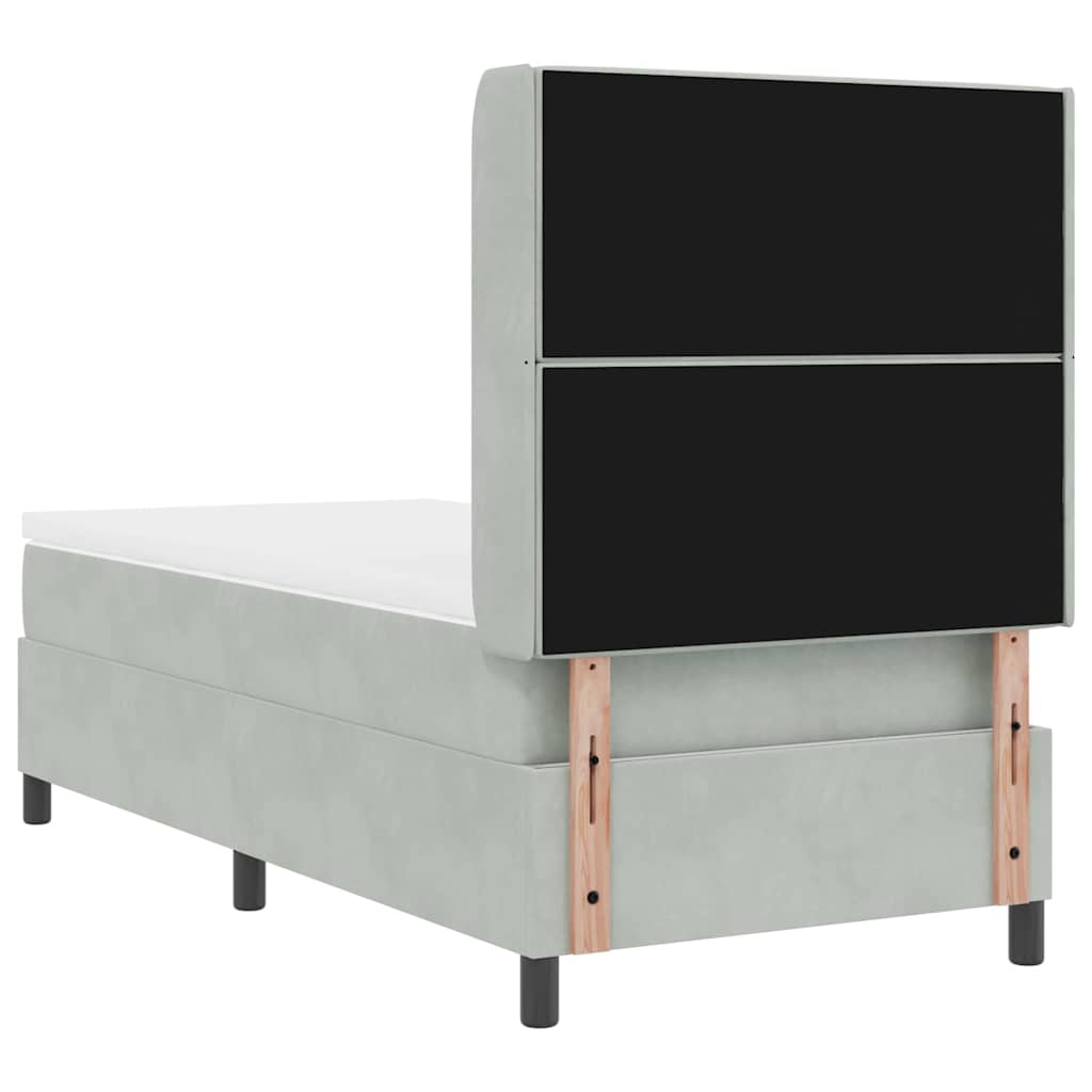 Lit à ressorts avec matelas Gris clair 90 x 200 cm Velours