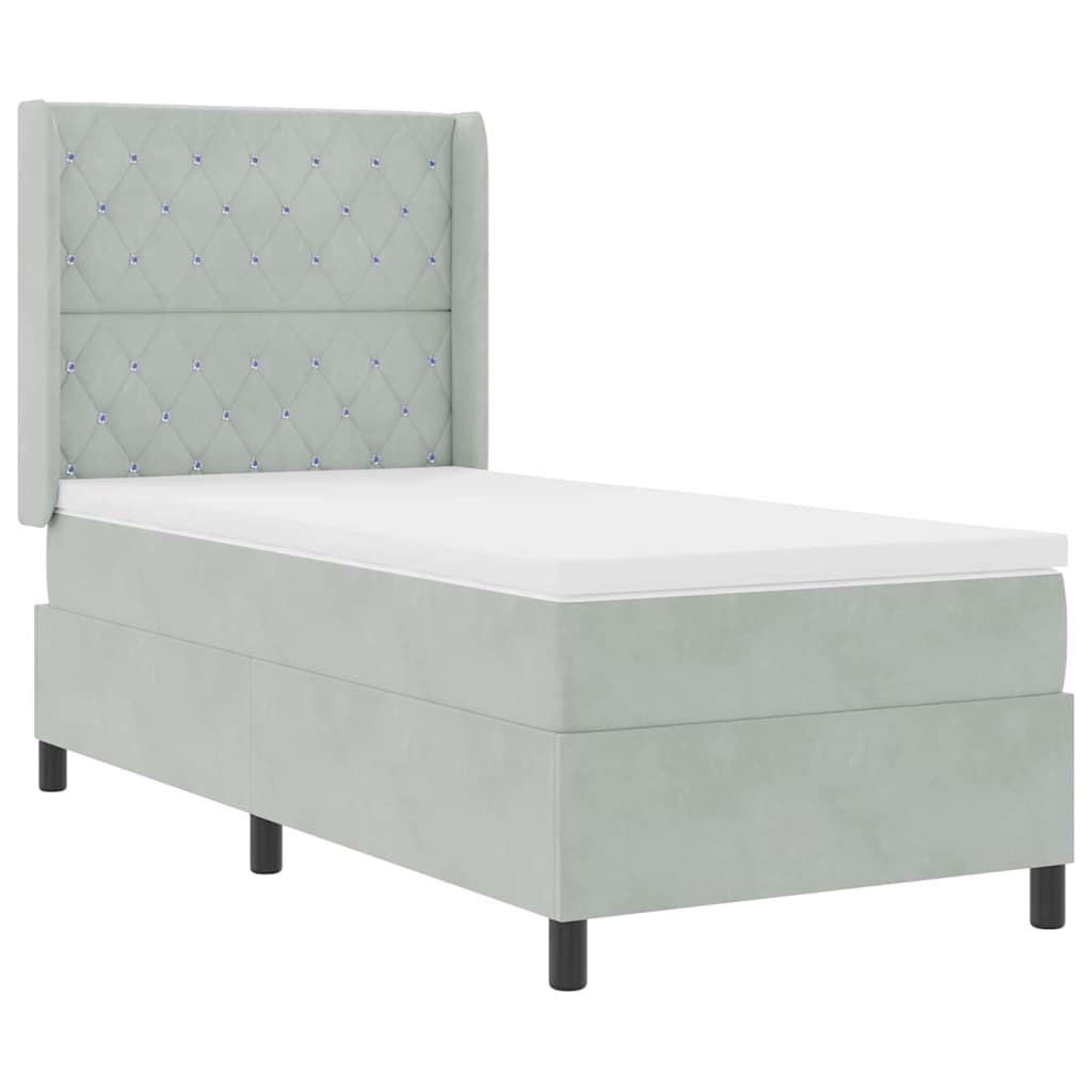 Lit à ressorts avec matelas Gris clair 100 x 200 cm Velours
