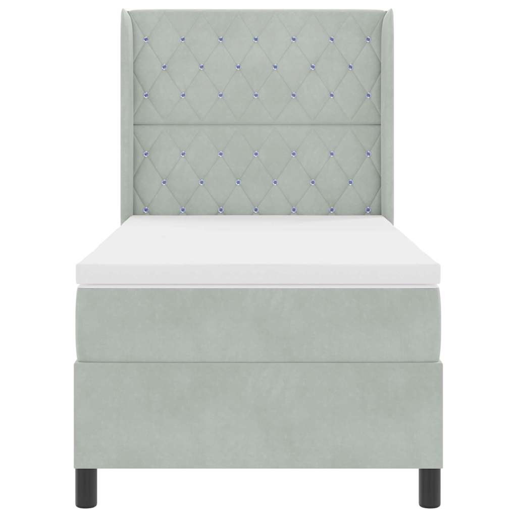 Lit à ressorts avec matelas Gris clair 100 x 200 cm Velours