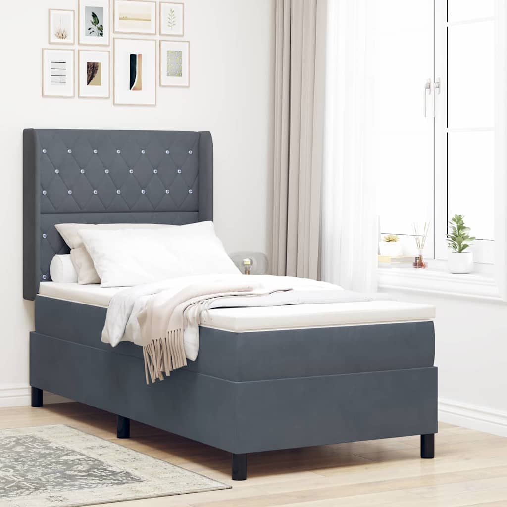 Lit à ressorts avec matelas Gris foncé 100 x 200 cm Velours - XIOS
