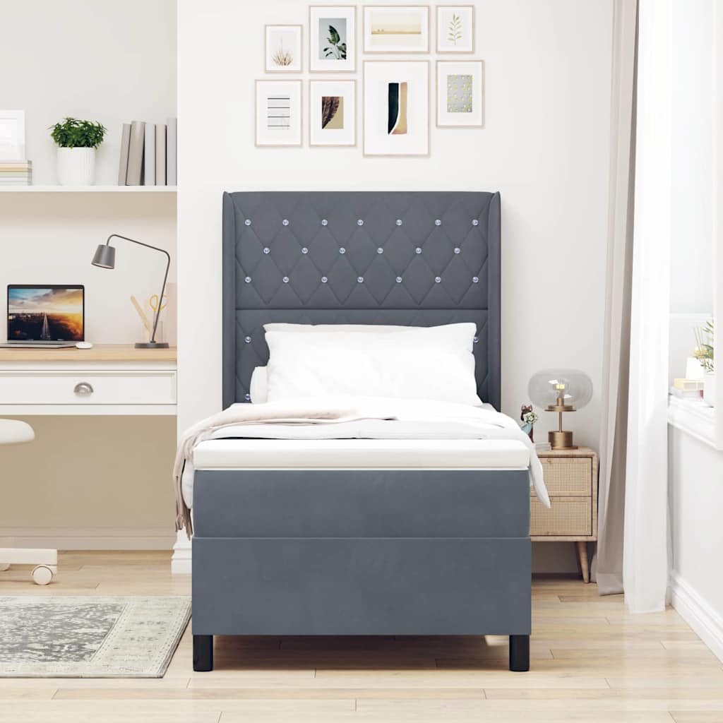 Lit à ressorts avec matelas Gris foncé 100 x 200 cm Velours - XIOS