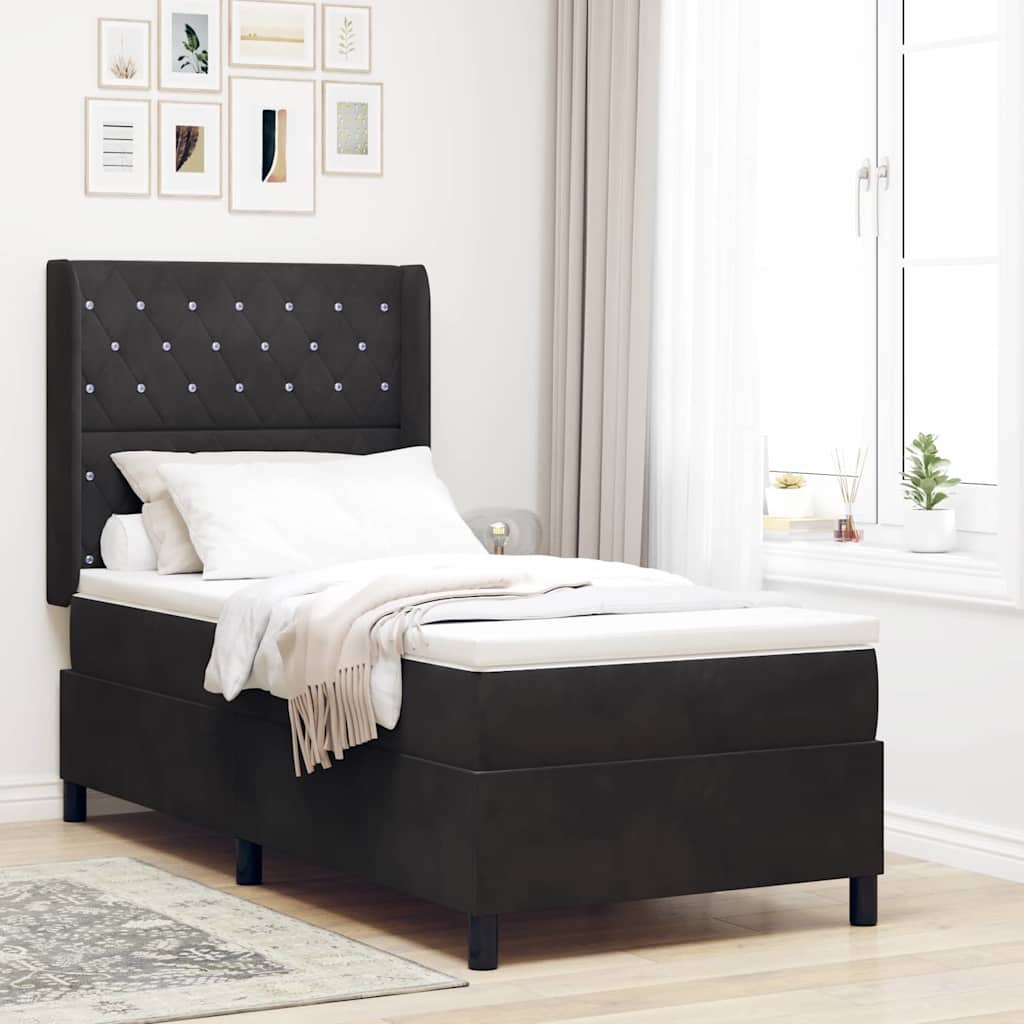 Lit à ressorts avec matelas Noir 100 x 200 cm Velours