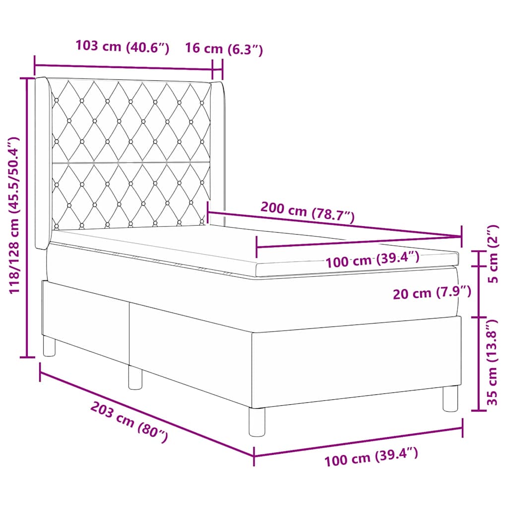 Lit à ressorts avec matelas Bleu 100 x 200 cm Velours
