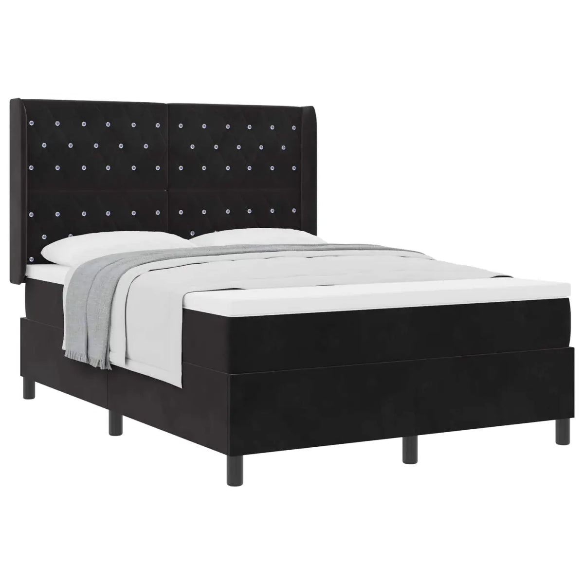 Lit à ressorts avec matelas Noir 140 x 190 cm Velours - XIOS