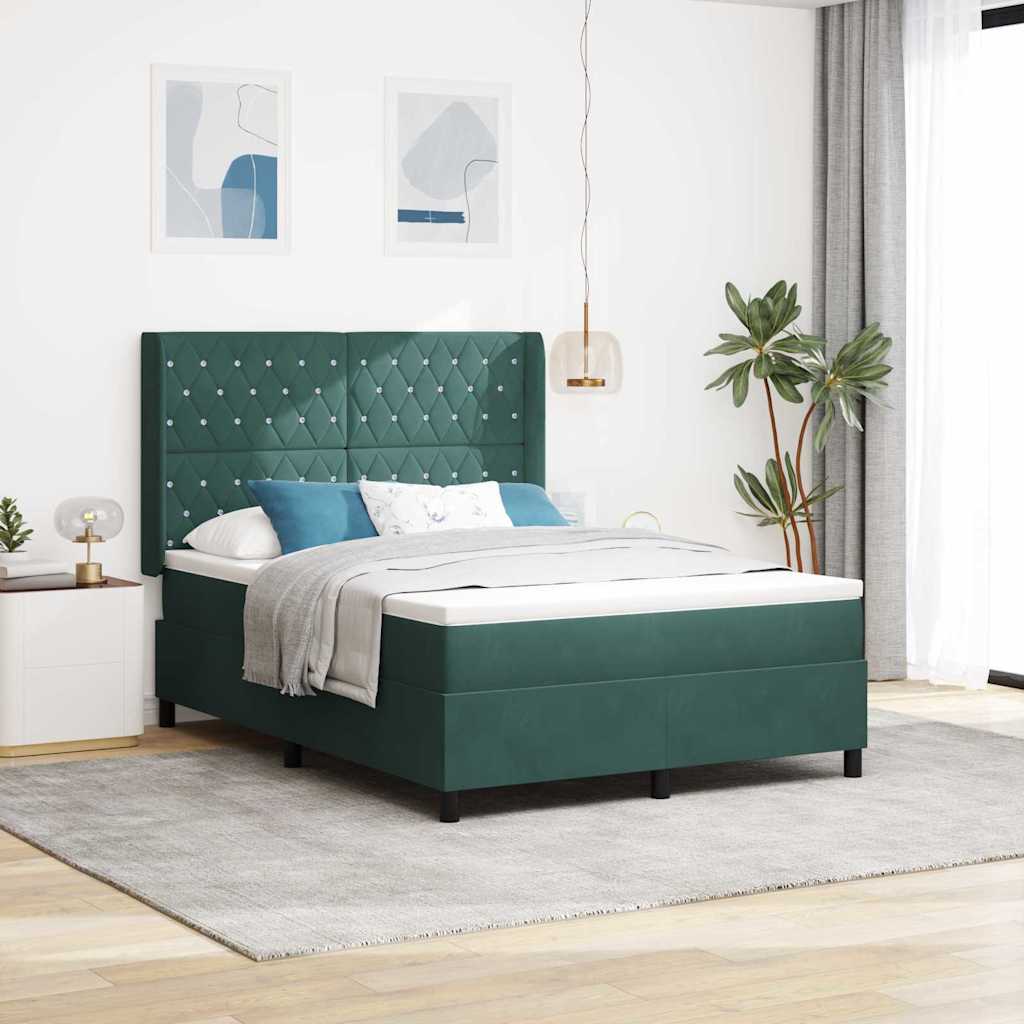 Lit à ressorts avec matelas Vert foncé 140 x 190 cm Velours