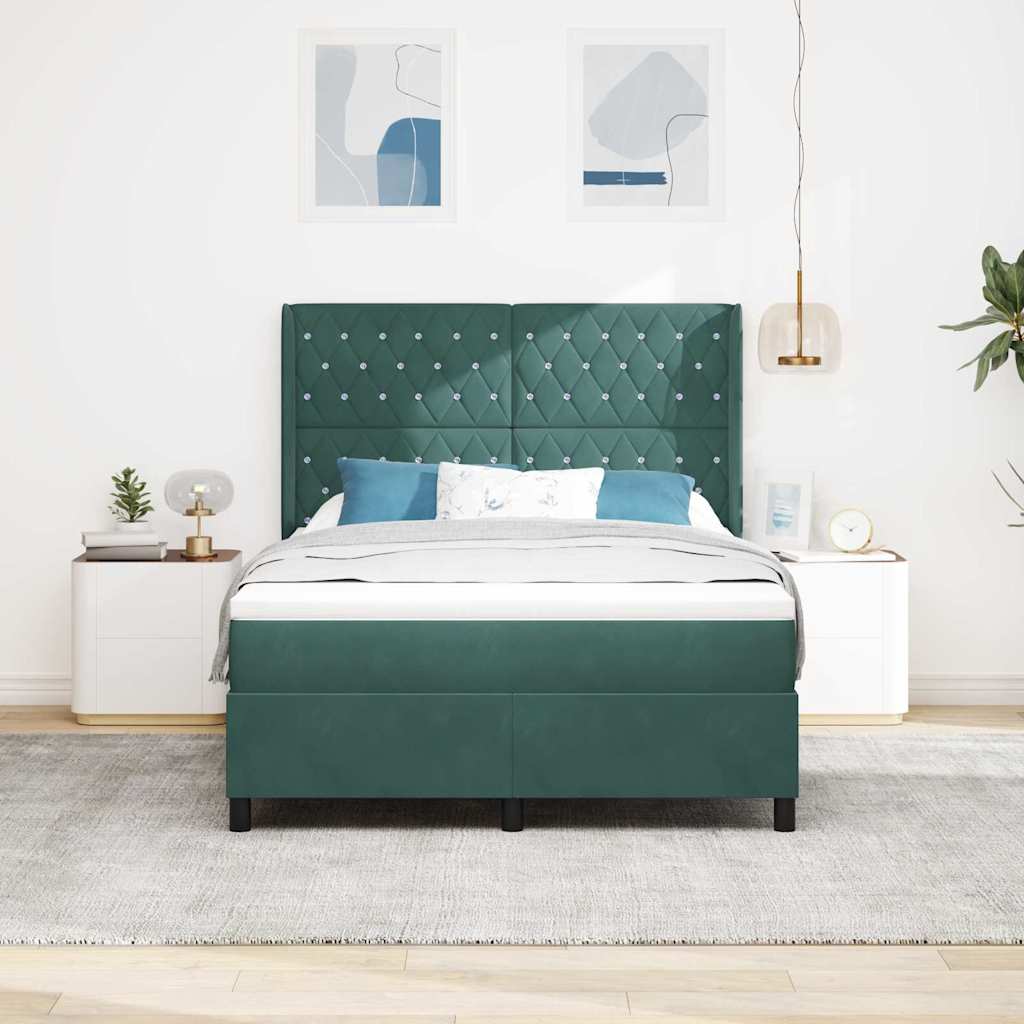 Lit à ressorts avec matelas Vert foncé 140 x 190 cm Velours