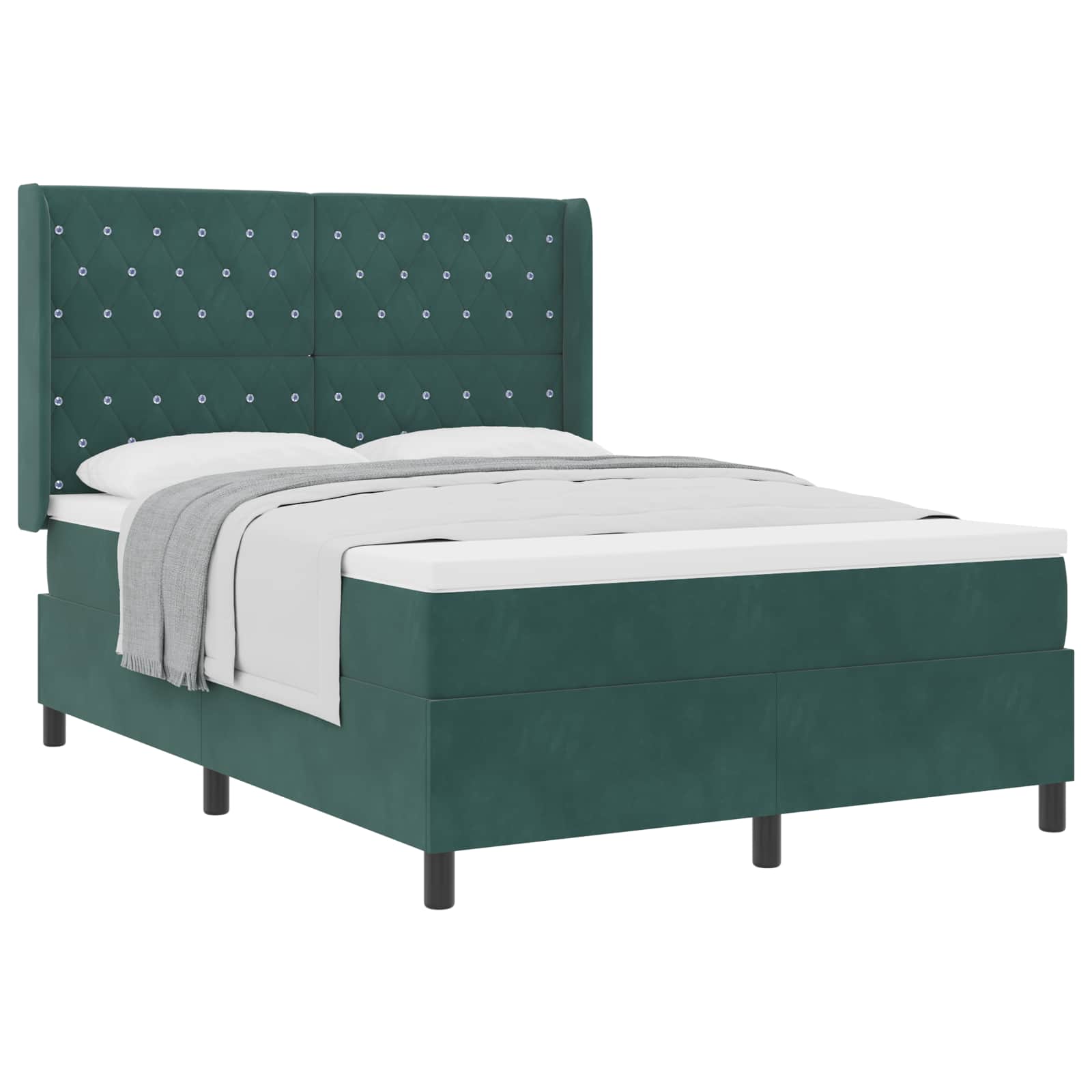 Lit à ressorts avec matelas Vert foncé 140 x 190 cm Velours