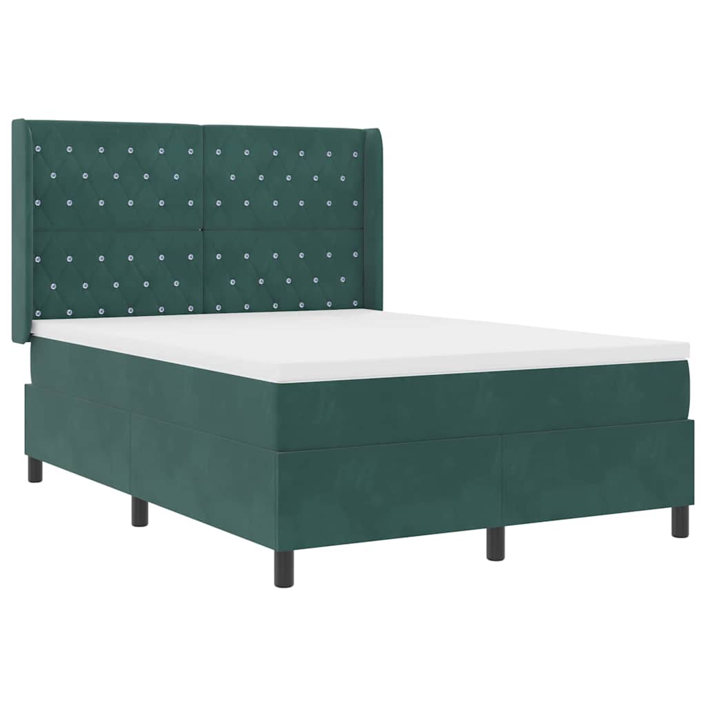 Lit à ressorts avec matelas Vert foncé 140 x 190 cm Velours