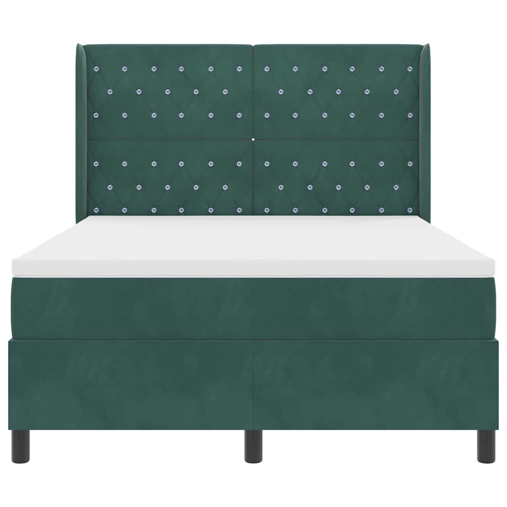 Lit à ressorts avec matelas Vert foncé 140 x 190 cm Velours