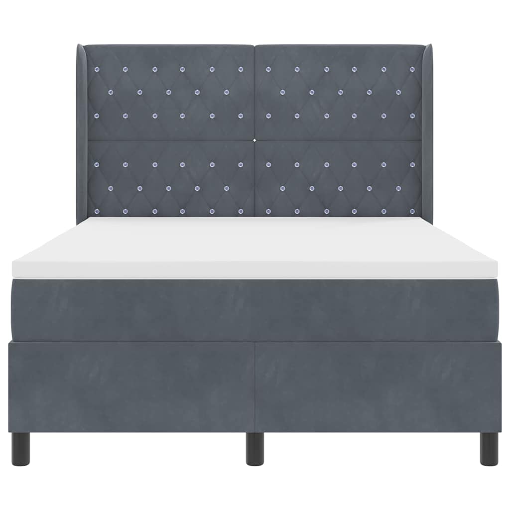 Lit à ressorts avec matelas Gris foncé 160 x 200 cm Velours