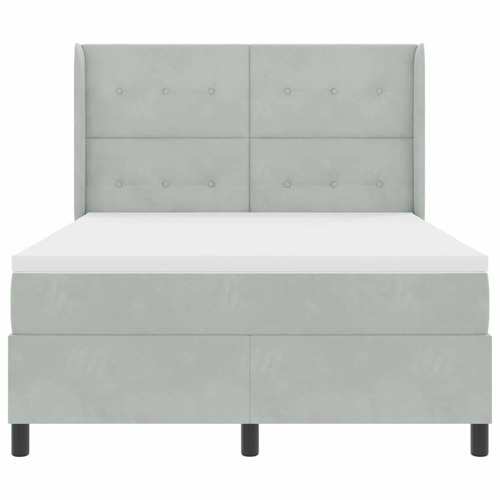 Lit à ressorts avec tête de lit Gris clair 140 x 190 cm Velours