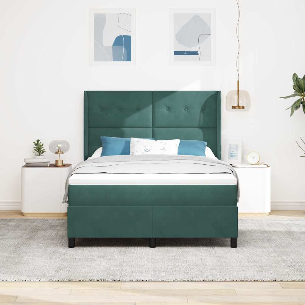 Lit à ressorts avec tête de lit Vert foncé 140 x 190 cm Velours - XIOS