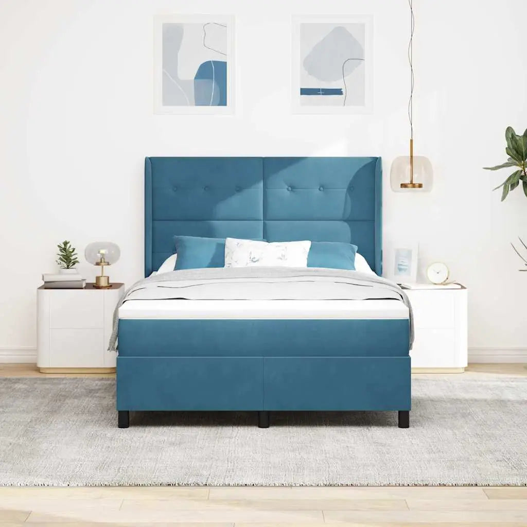 Lit à ressorts avec tête de lit Bleu 140 x 190 cm Velours - XIOS