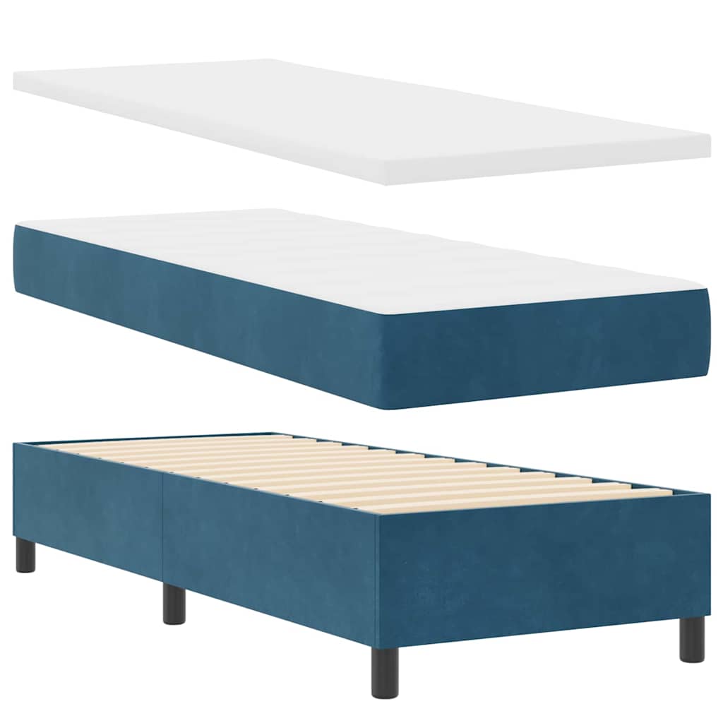 Lit à ressorts avec tête de lit Bleu 80 x 200 cm Velours