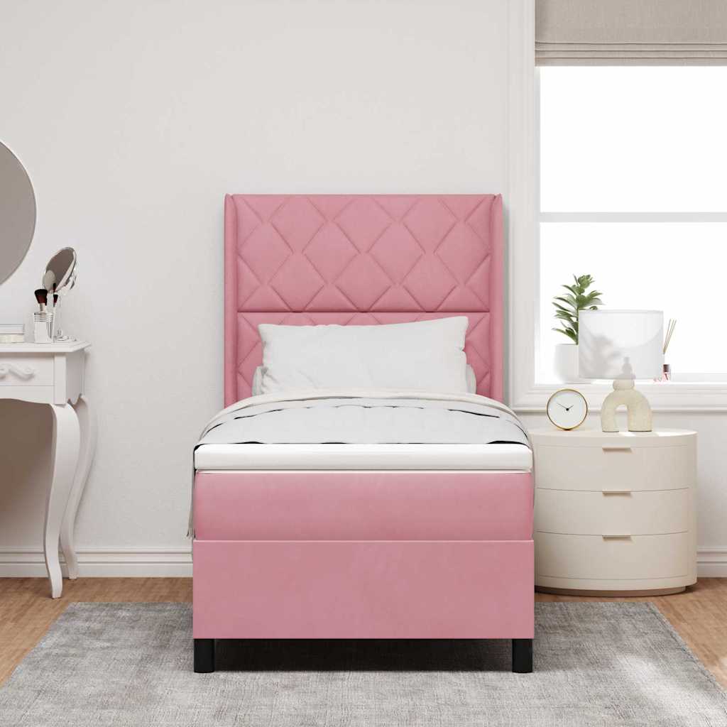 Lit à ressorts avec tête de lit Rose 90 x 200 cm Velours - XIOS