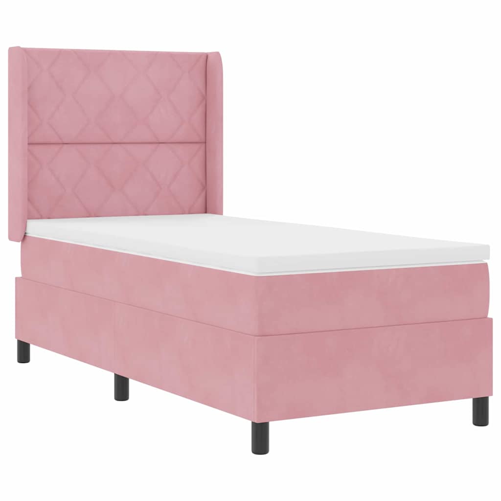 Lit à ressorts avec tête de lit Rose 90 x 200 cm Velours - XIOS