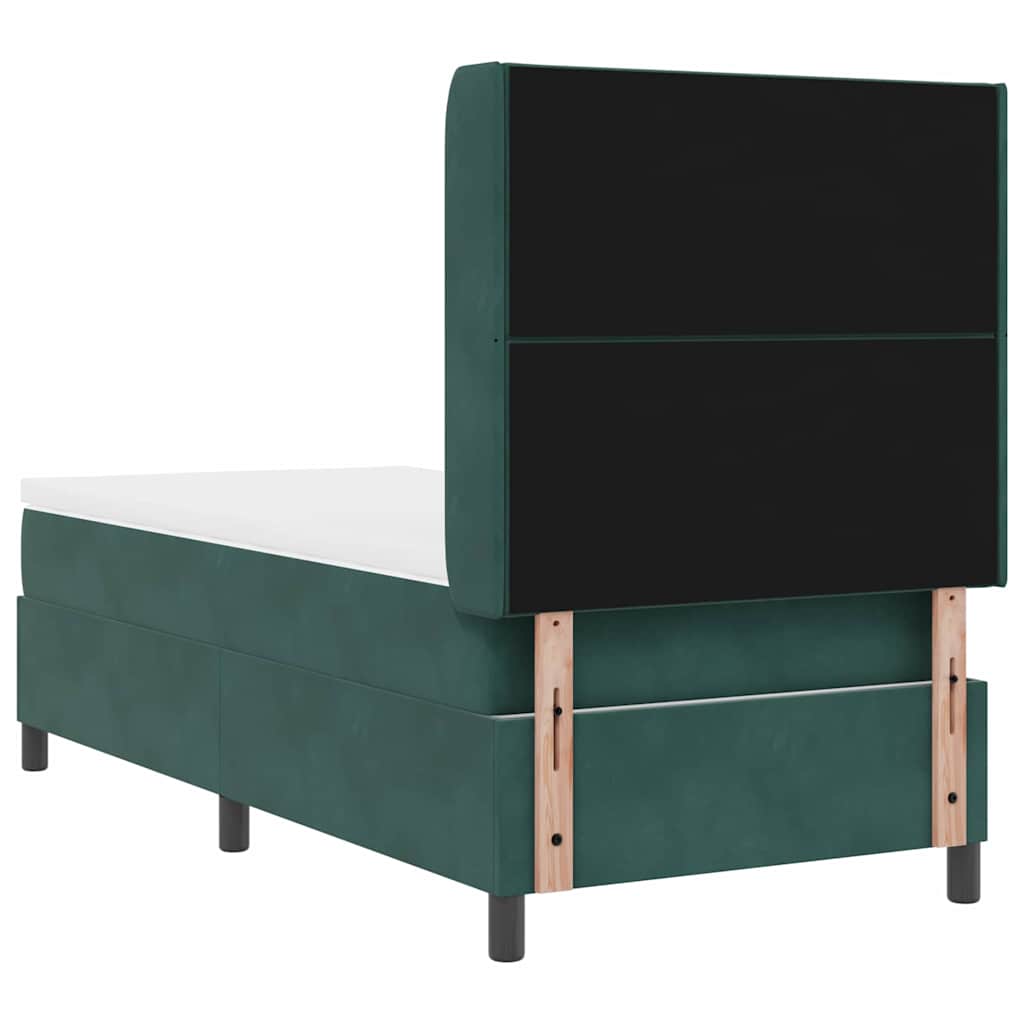 Lit à ressorts avec tête de lit Vert foncé 100 x 200 cm Velours