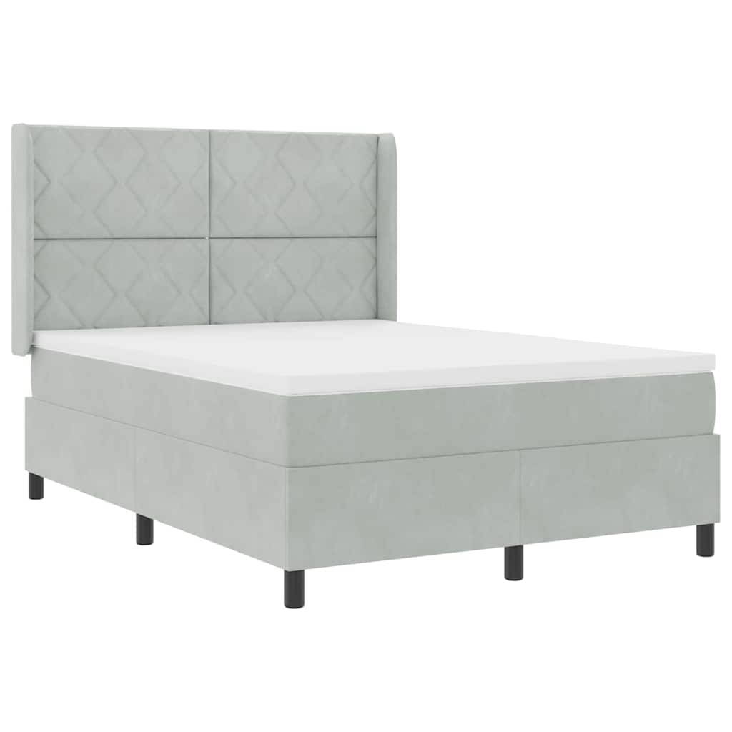 Lit à ressorts avec tête de lit Gris clair 140 x 190 cm Velours - XIOS