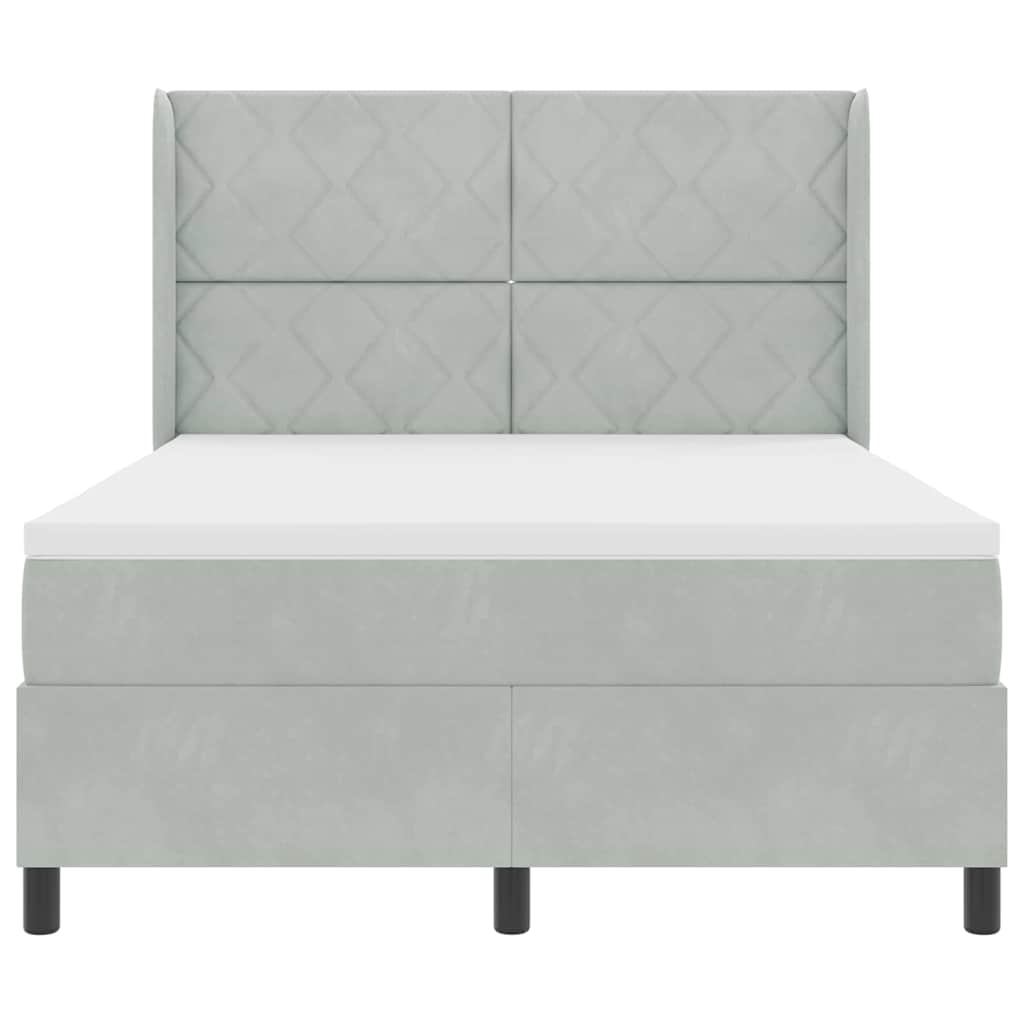 Lit à ressorts avec tête de lit Gris clair 140 x 190 cm Velours - XIOS