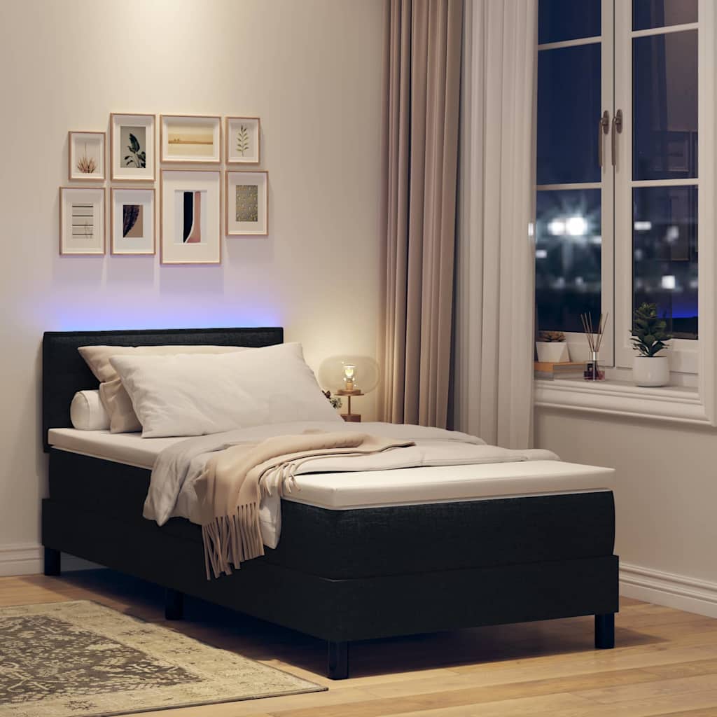 Lit à ressorts avec matelas avec LED Noir 80 x 200 cm tissu - XIOS