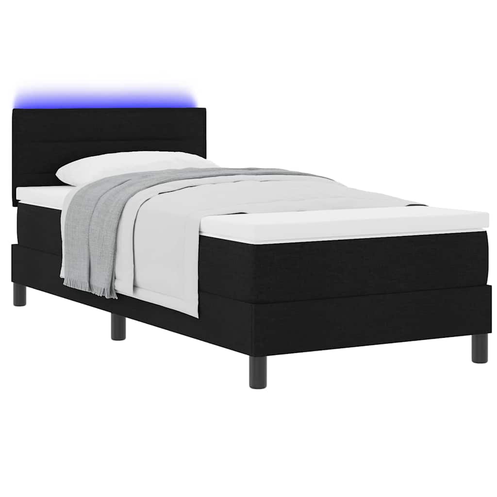 Lit à ressorts avec matelas avec LED Noir 80 x 200 cm tissu - XIOS