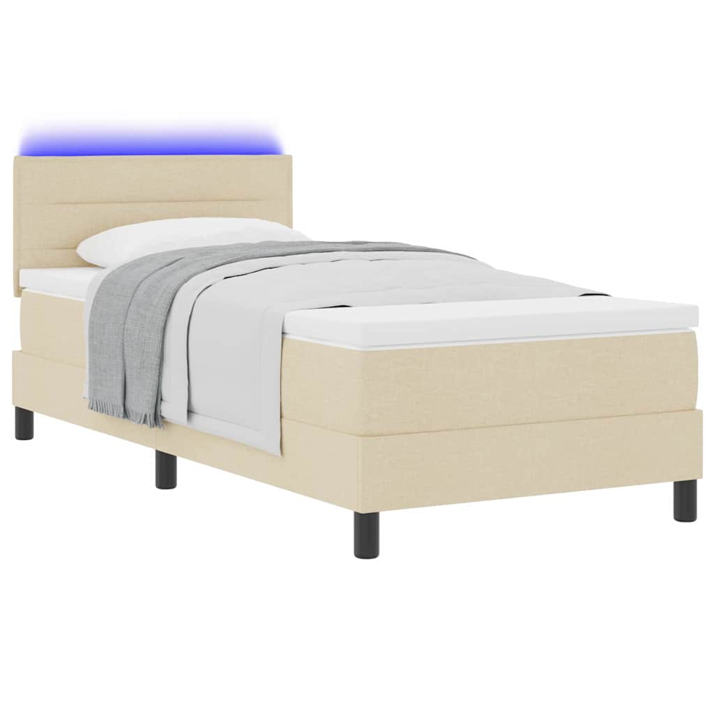 Lit à ressorts avec matelas avec LED Crème 80 x 200 cm tissu - XIOS