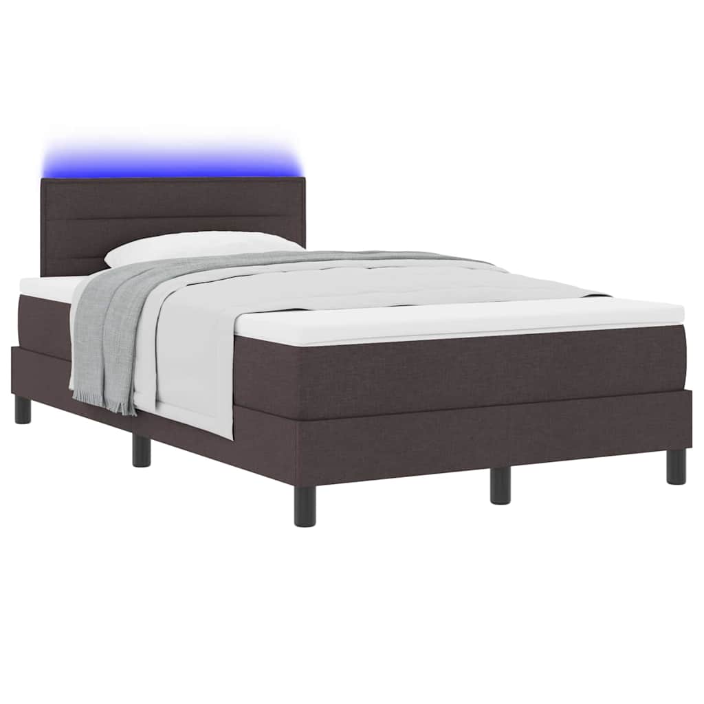 Lit à ressorts avec bandes LED Marron foncé 120 x 190 cm tissu