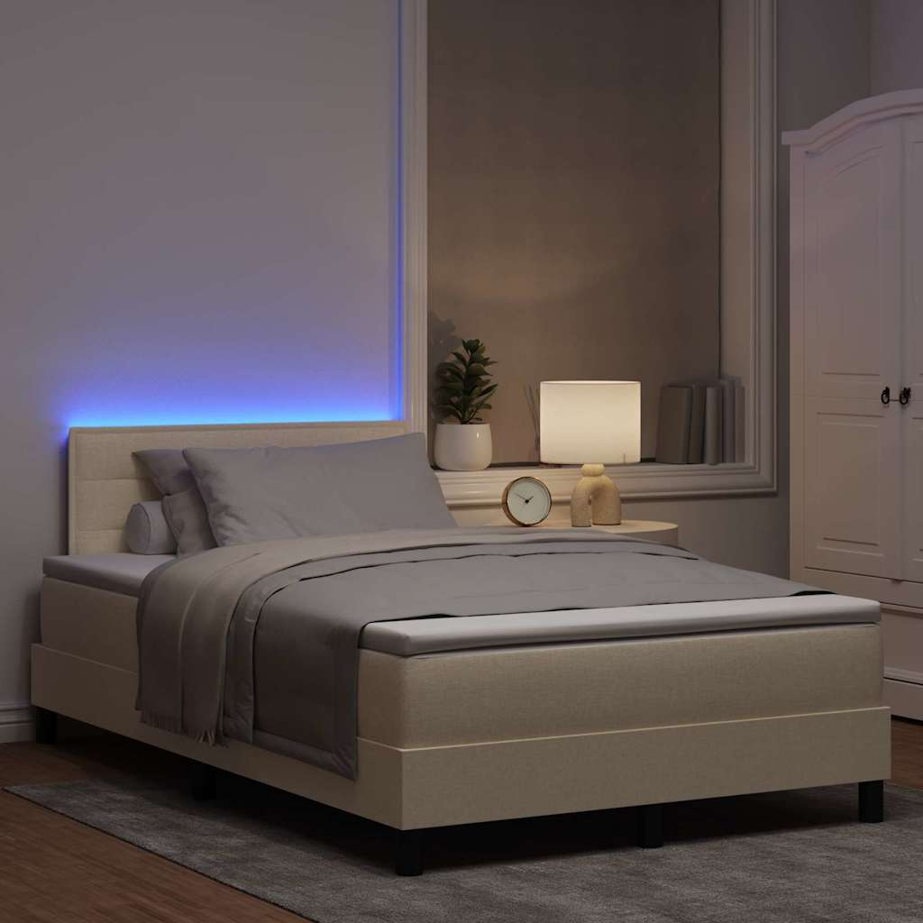 Lit à ressorts avec matelas avec LED Crème 120 x 190 cm tissu - XIOS