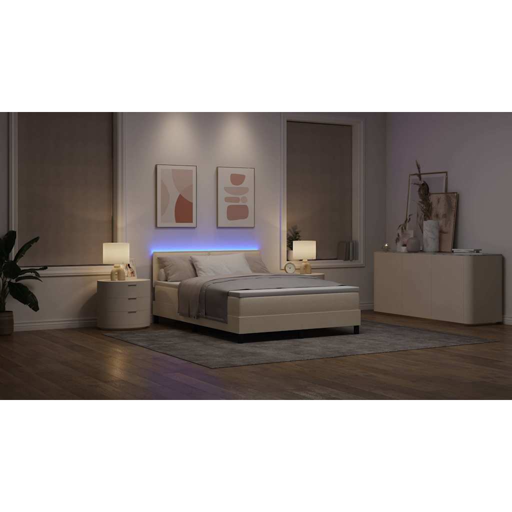Lit à ressorts avec matelas avec LED Crème 140 x 190 cm tissu - XIOS