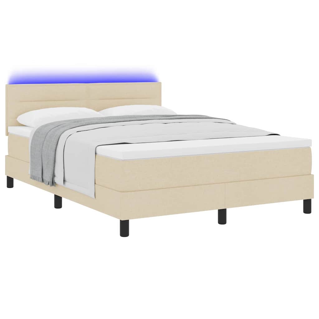 Lit à ressorts avec matelas avec LED Crème 140 x 190 cm tissu - XIOS