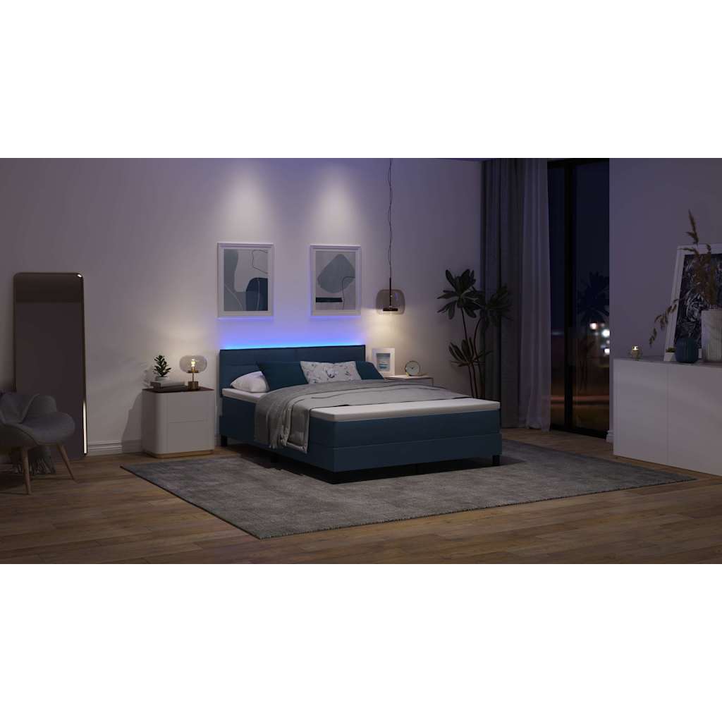 Lit à ressorts avec matelas avec LED Bleu 140 x 190 cm tissu - XIOS