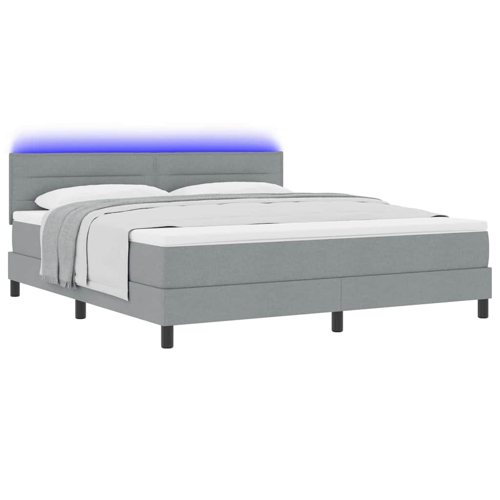 Lit à ressorts avec bandes LED Gris clair 180 x 200 cm tissu