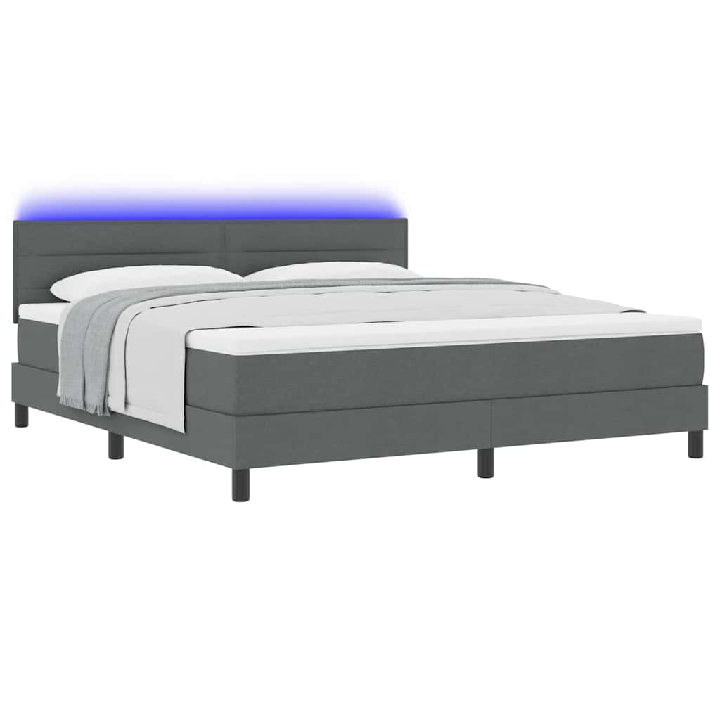 Lit à ressorts avec bandes LED Gris foncé 180 x 200 cm tissu