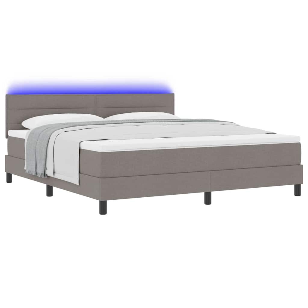 Lit à ressorts avec bandes LED Taupe 180 x 200 cm tissu