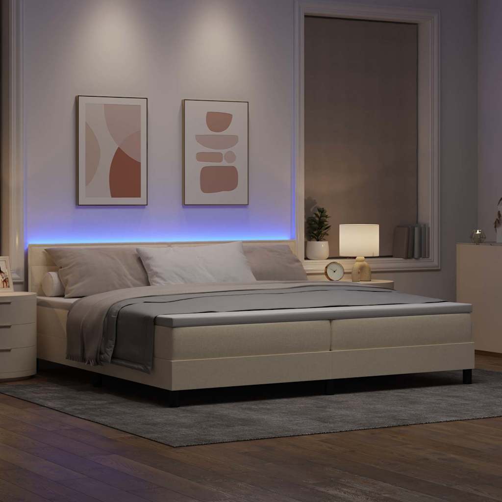 Lit à ressorts avec matelas avec LED Crème 200 x 200 cm tissu - XIOS