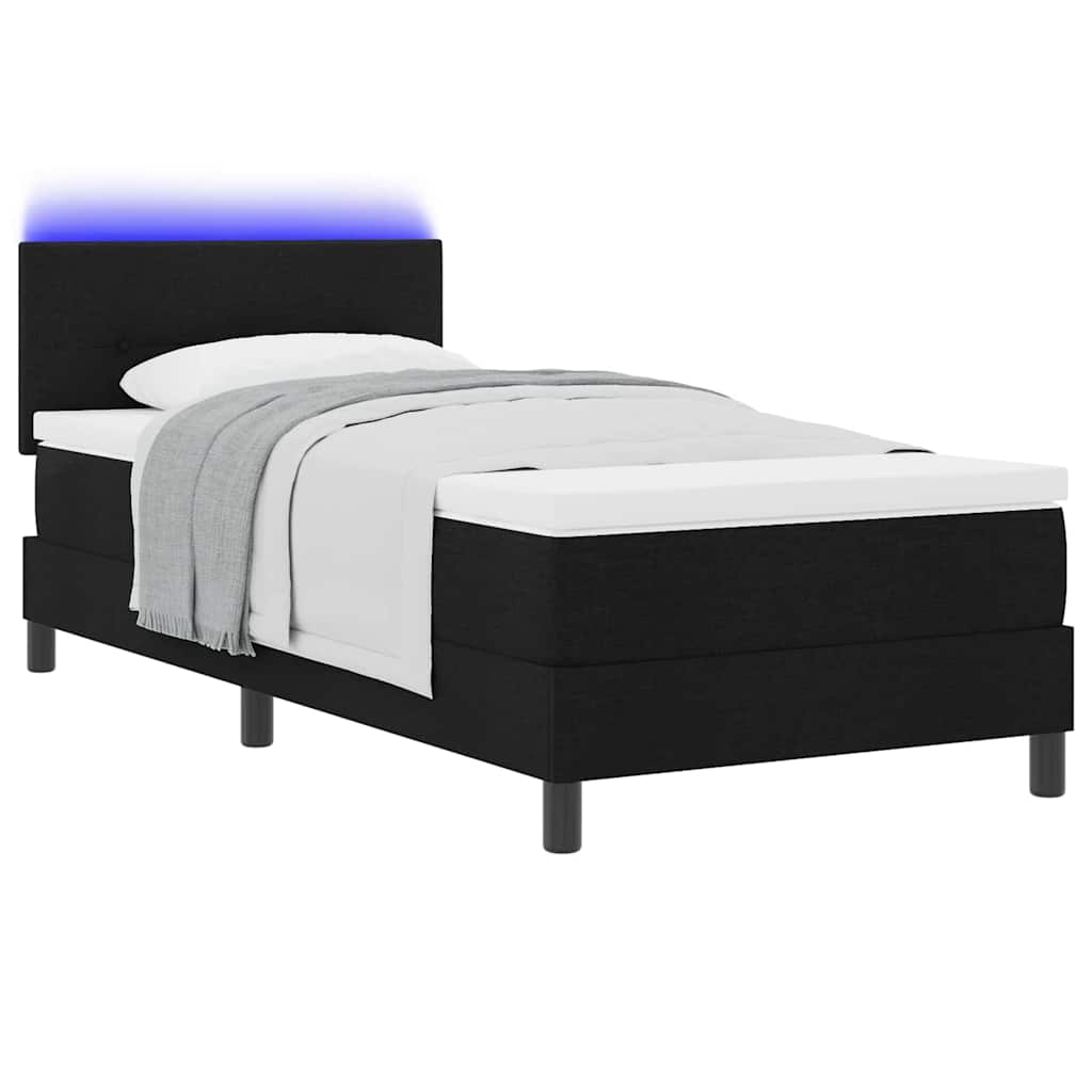 Lit à ressorts avec matelas avec LED Noir 80 x 200 cm tissu - XIOS