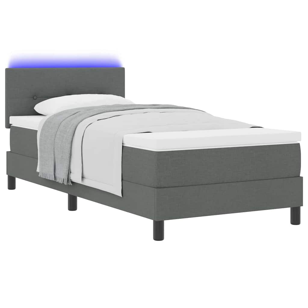 Lit à ressorts avec bandes LED Gris foncé 100 x 200 cm tissu