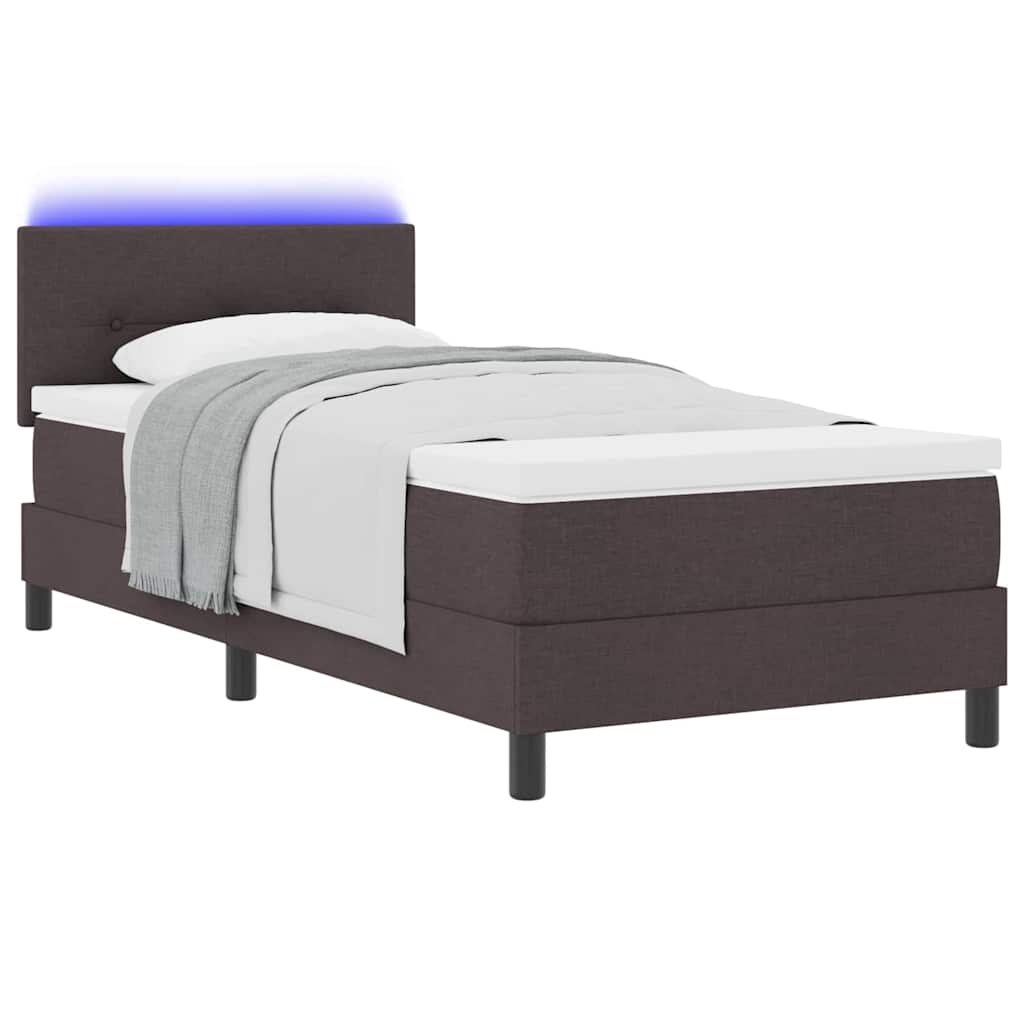 Lit à ressorts avec bandes LED Marron foncé 100 x 200 cm tissu