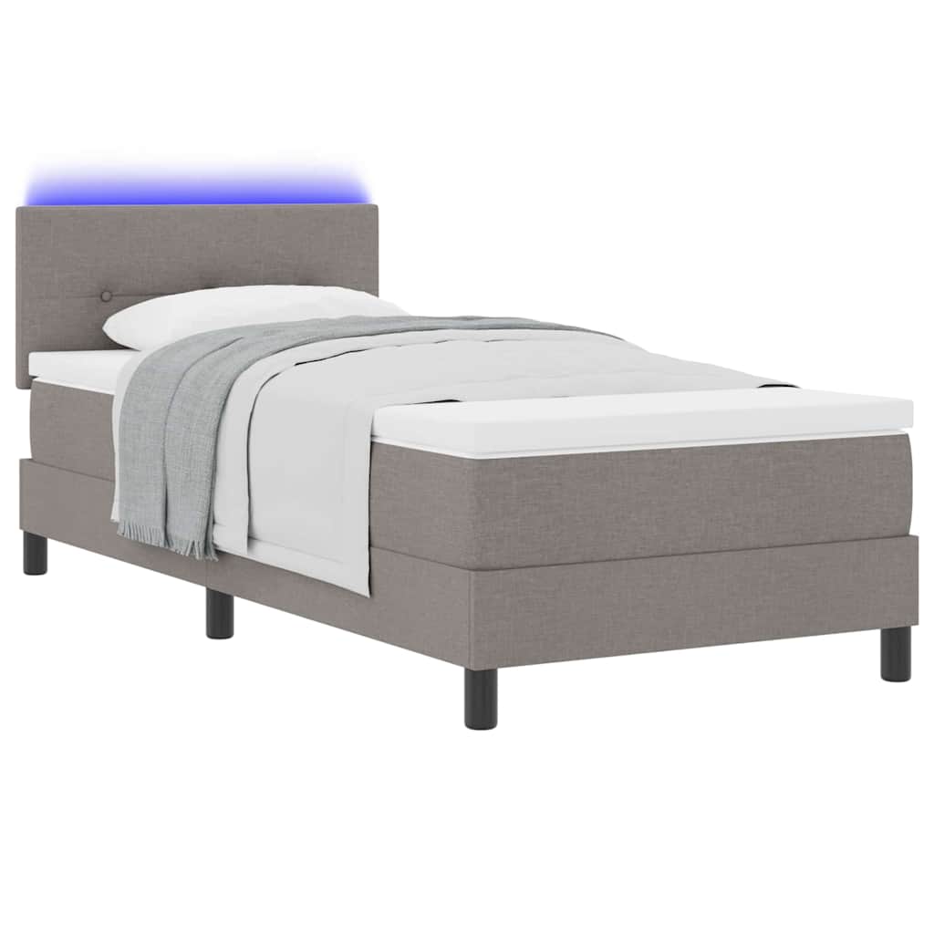 Lit à ressorts avec bandes LED Taupe 100 x 200 cm tissu