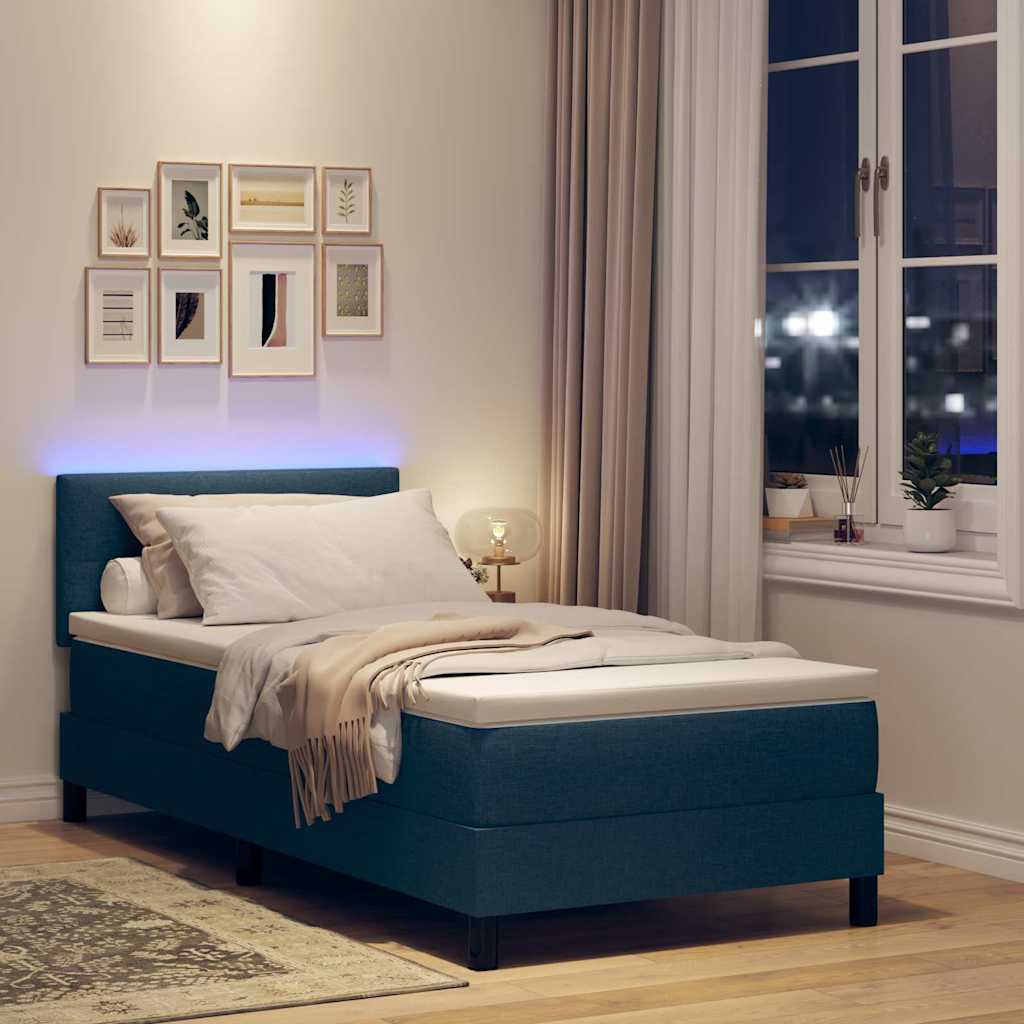 Lit à ressorts avec bandes LED Bleu 100 x 200 cm tissu